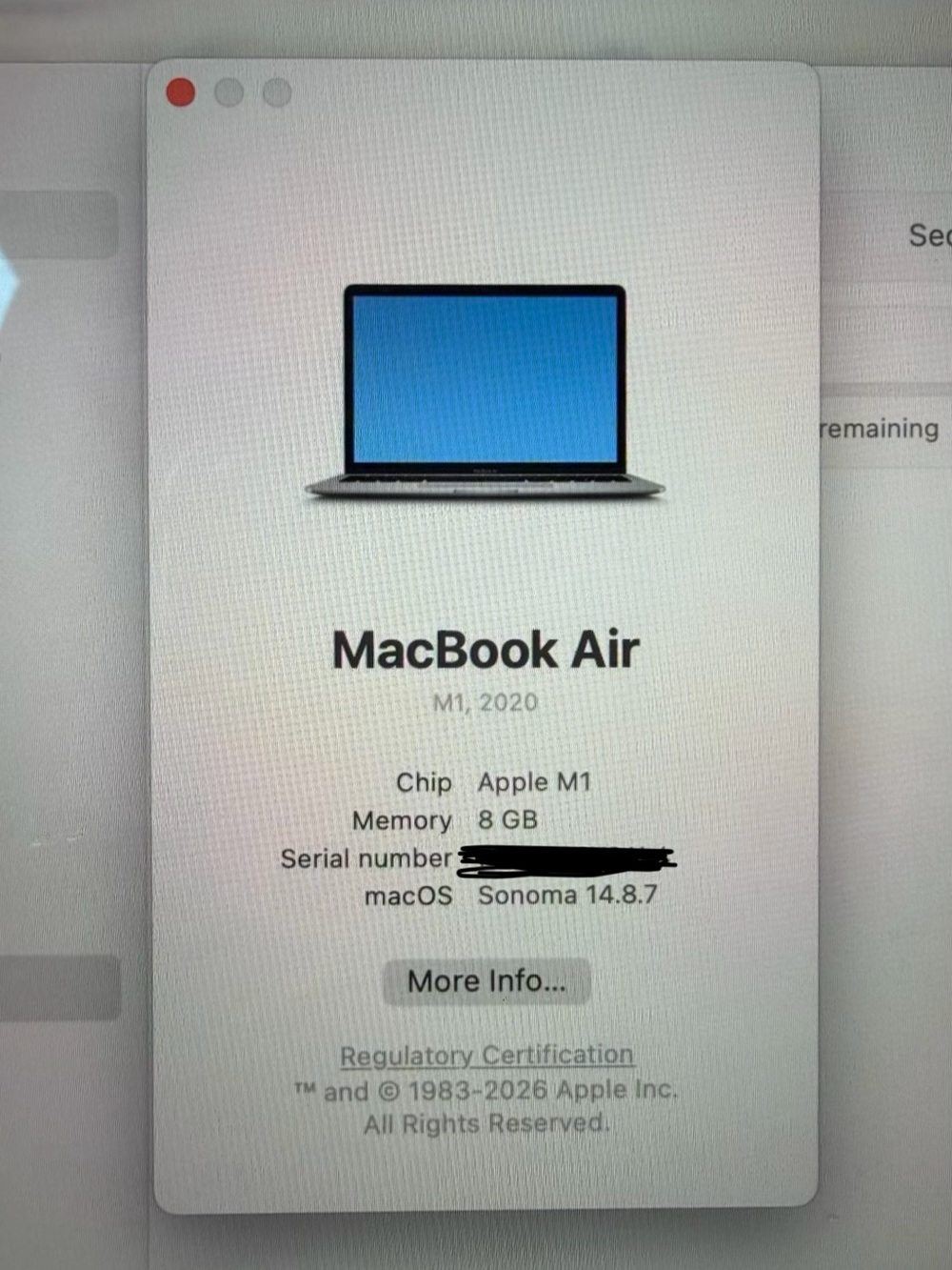 Apple MacBook Air 13.3” Silver Gray M1 Chip 2020 8GB with Charger and Case - Picture 4 of 6